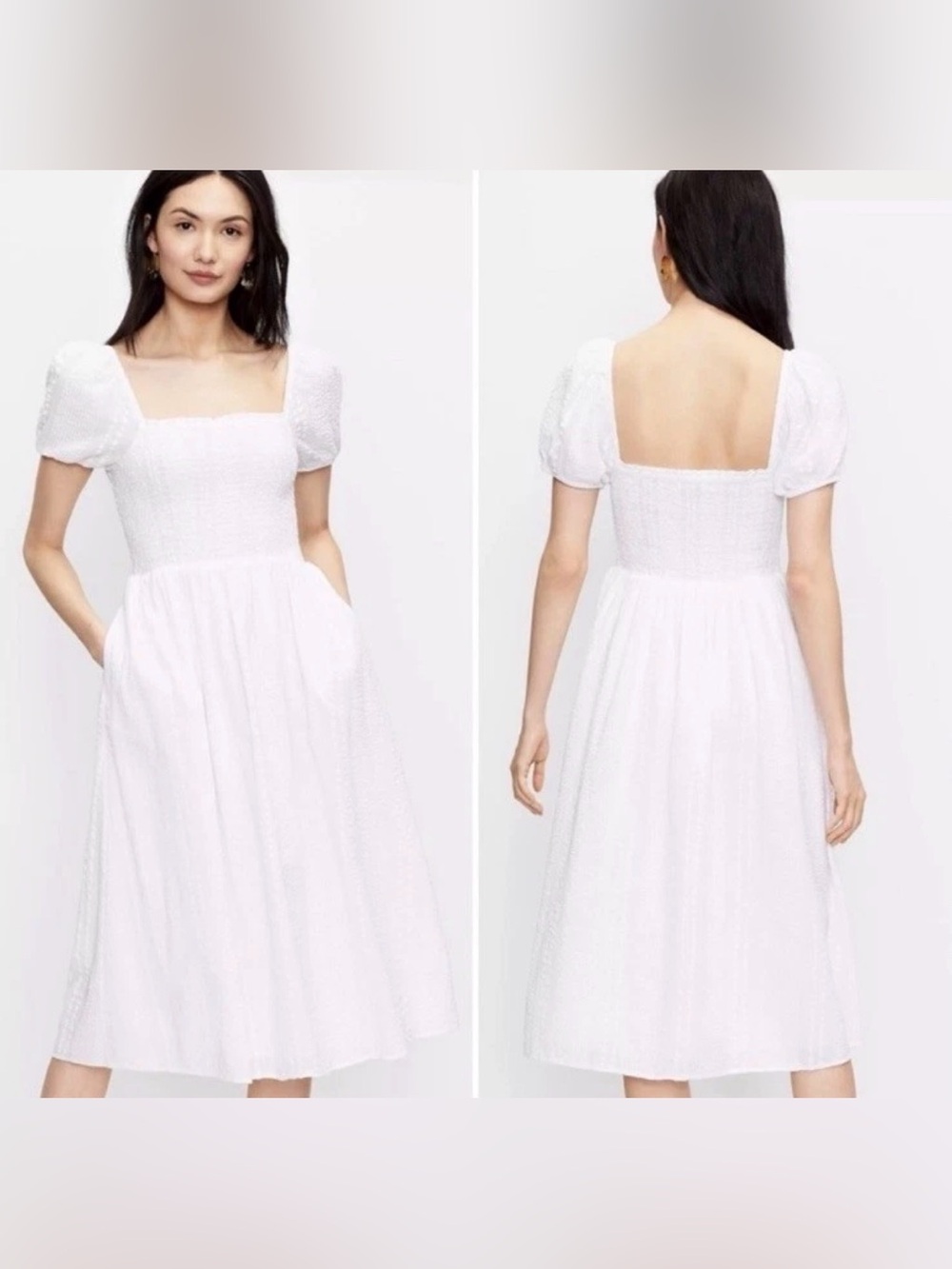 LOFT White Puff Sleeve Midi Dress